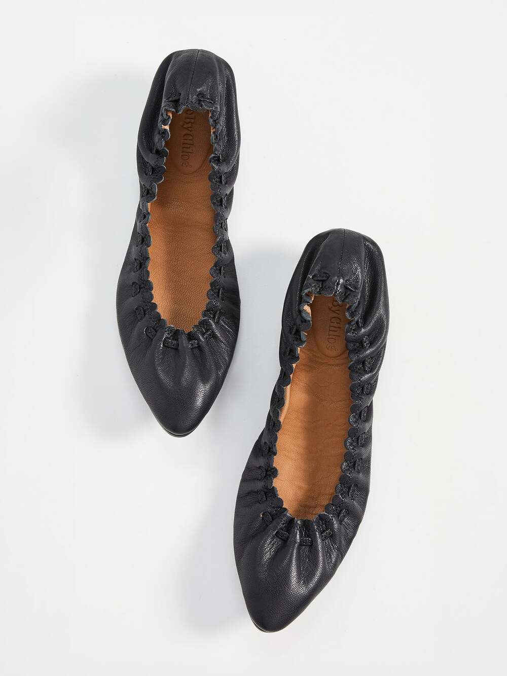 See by Chloe Jane Black Leather Scalloped Pointed Toe Ballet Flats US 8.5 NIB
